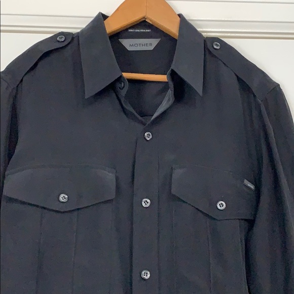 ❤️Mother Cadet Lover Black Silk Button Down Shirt - Picture 3 of 5